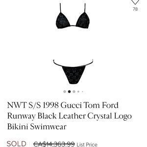 Gucci Vintage 1998 Crystal And Leather and Leather Bikini Bottom Only Sz 40